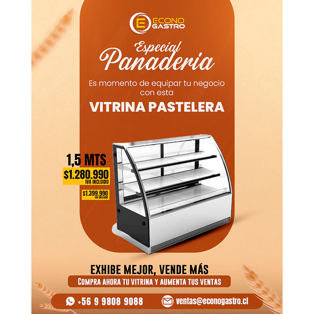 Vitrina Pastelera Curva 1,5 Mts Bozzo