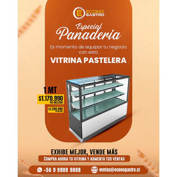 Vitrina Pastelera Cuadrada 1 Mt Bozzo