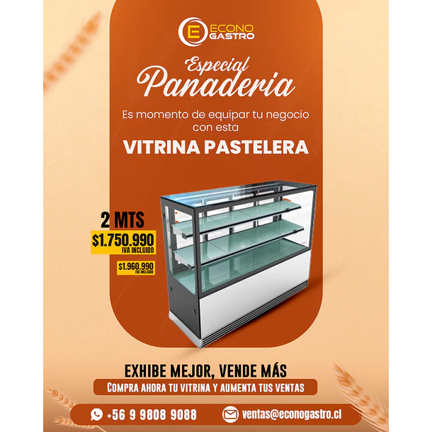 Vitrina Pastelera Cuadrada 2Mts Bozzo