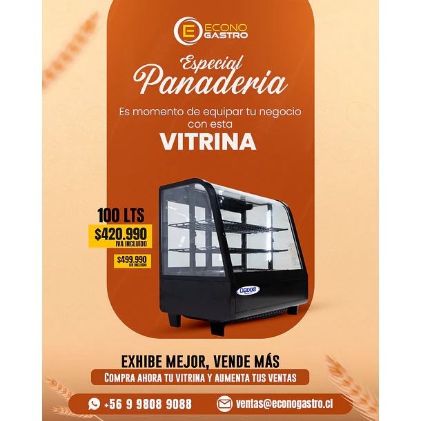 Vitrina Refrigerada Sobremesa 100 Lts Bozzo