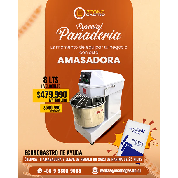 Amasadora 8 Kilos 1 Velocidad ITA