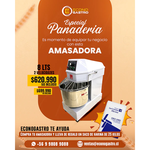 Amasadora 8 Kilos 2 Velocidades ITA