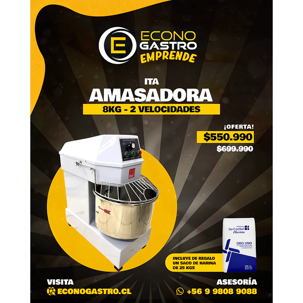 Amasadora 8 Kilos 2 Velocidades ITA