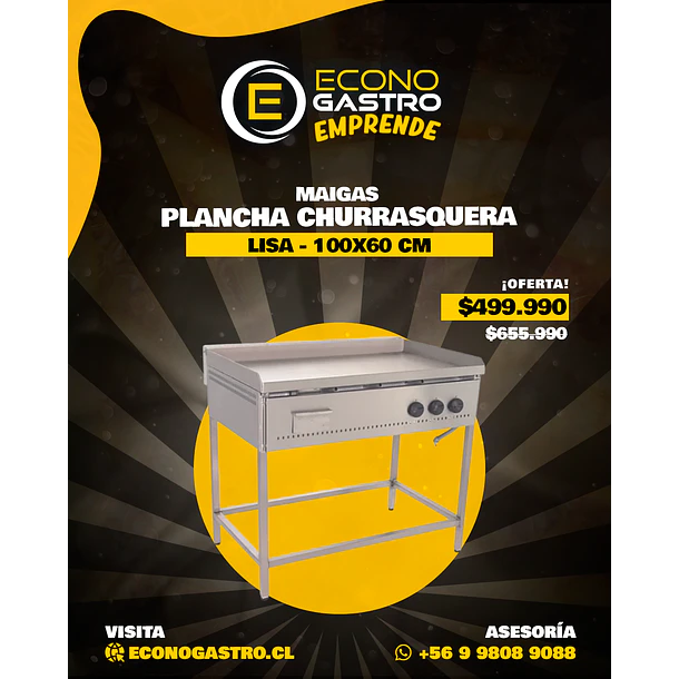 Plancha Churrasquera lisa 100x60cm Maigas