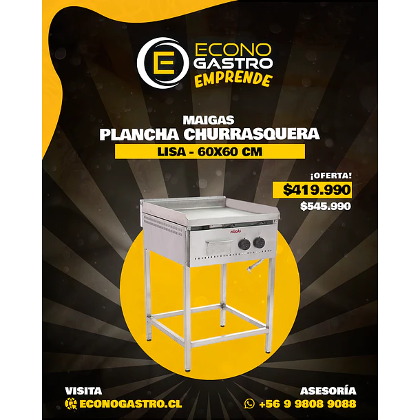 Plancha Churrasquera lisa 60×60cm Maigas