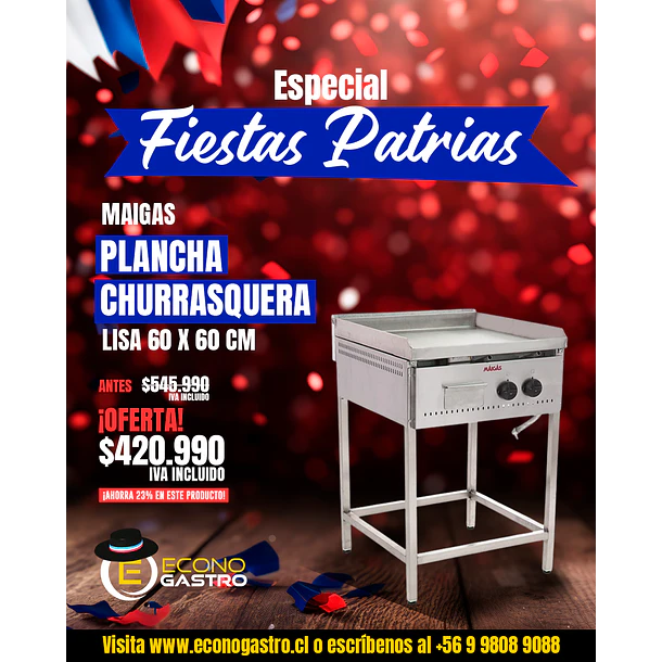 Plancha Churrasquera lisa 60×60cm Maigas