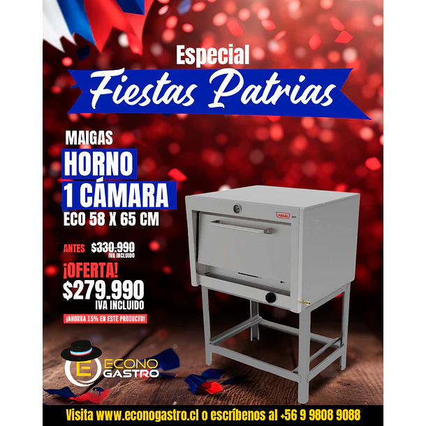 Horno 1 cámara 58*65 ECO Maigas