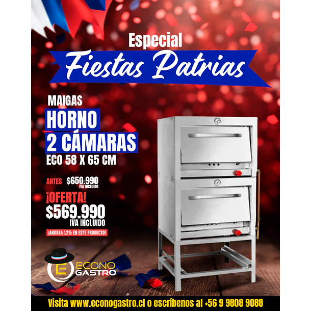 Horno ECO 2 Camaras Bandejas de 58x65cm Maigas