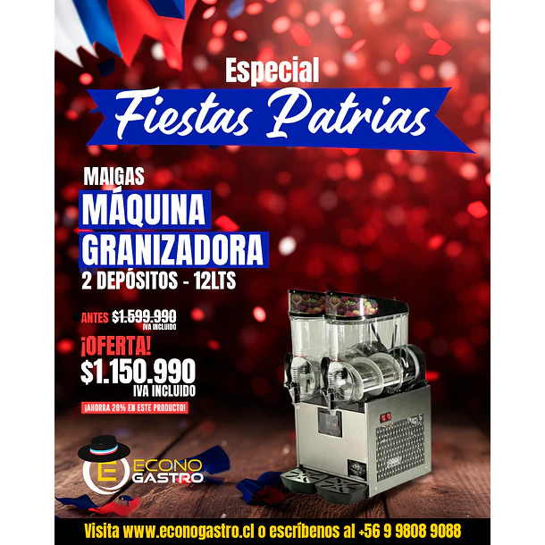 Maquina Granizadora, 2 x 12 lt.	