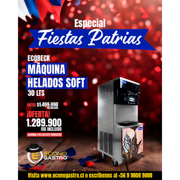 Máquina de helados soft 30lts Ecobeck