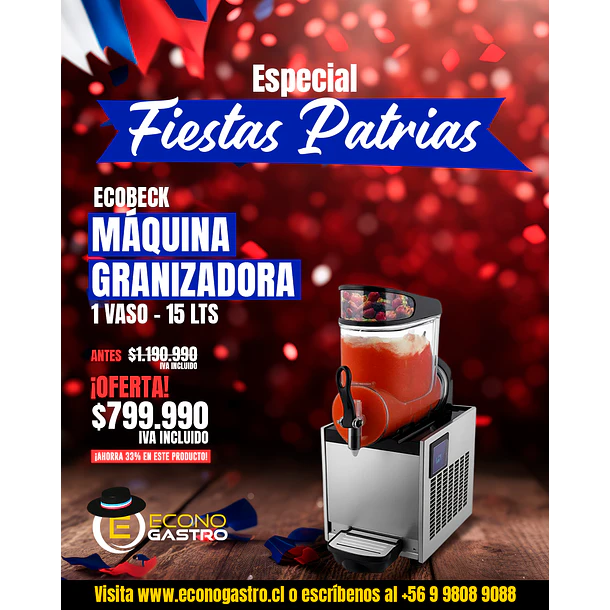 Granizadora 1 Vaso 15 Lts Ecobeck
