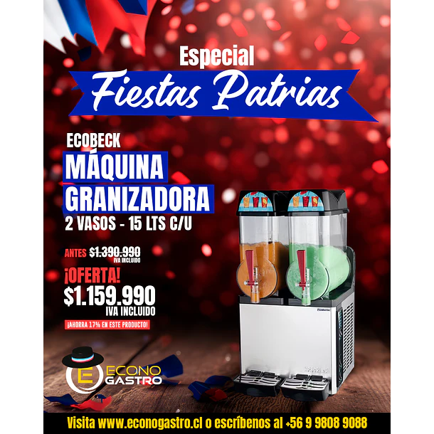 Granizadora 2 Vasos 15 Lts c/u Ecobeck