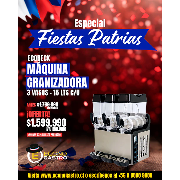 Granizadora Ecobeck 3 Vasos 15 litros cada vaso