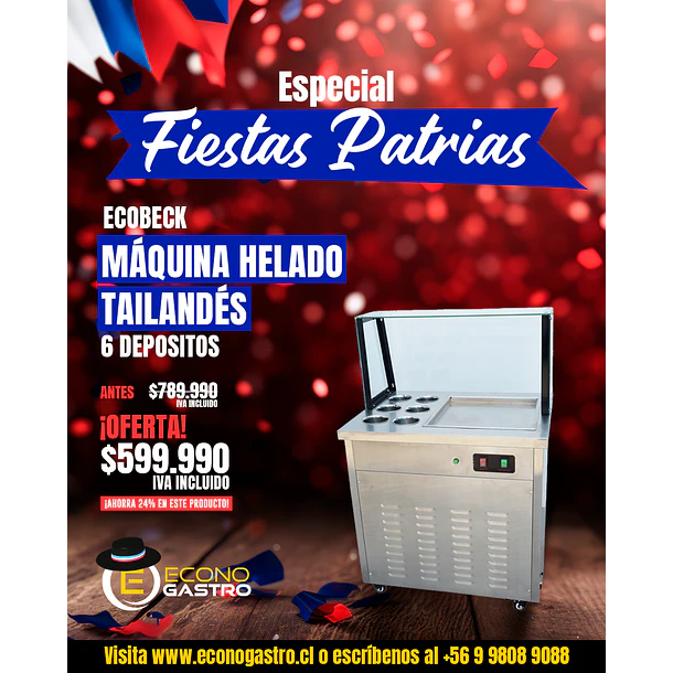 Máquina de Helados Tailandés 6 Depositos Ecobeck 