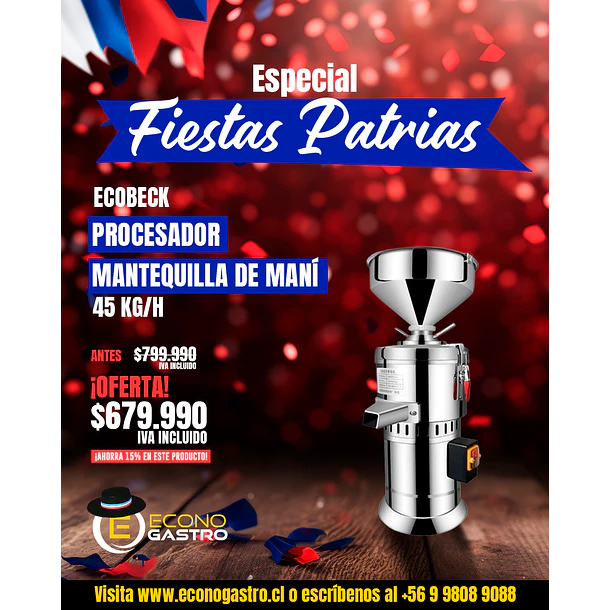 Maquina Mantequilla de Maní 45 Kilos/Hora