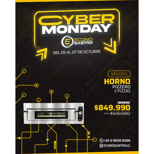 Horno Pizzero Eléctrico 3 Pizzas Maigas