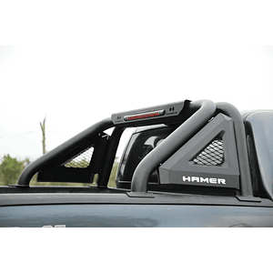 BARRA 4X4 HEAVY DUTY HAMER SERIE KNIGHT EN TUBO DE ACERO 76.2 MM CON TERCERA LUZ DE FRENO LED PARA TOYOTA HILUX REVO 2016 EN ADELANTE