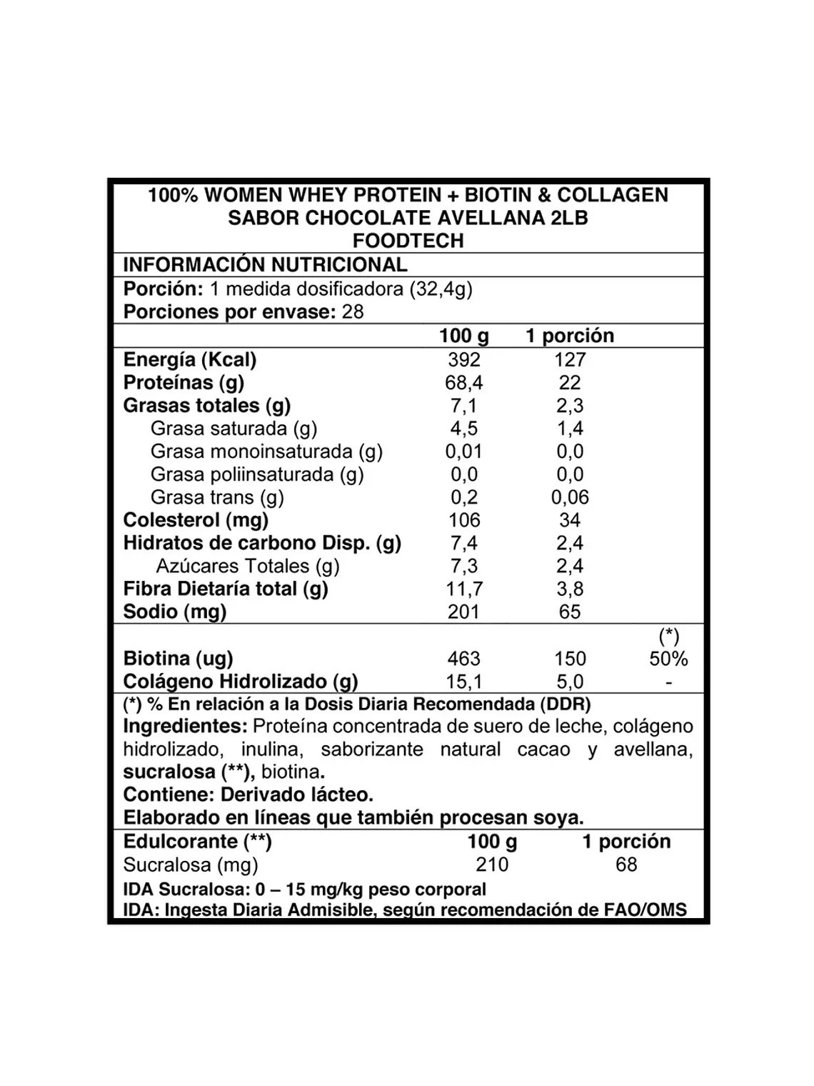 100% Women Whey 2lbs Chocolate Avellana - Foodtech 2