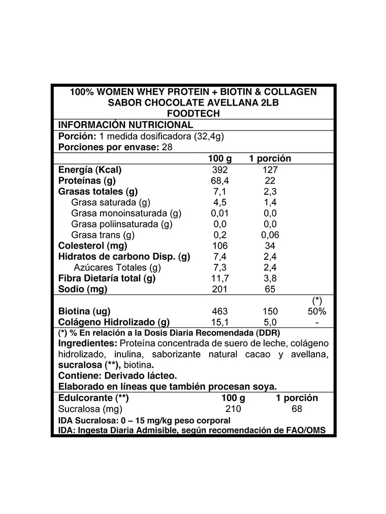 100% Women Whey 2lbs Chocolate Avellana - Foodtech 2