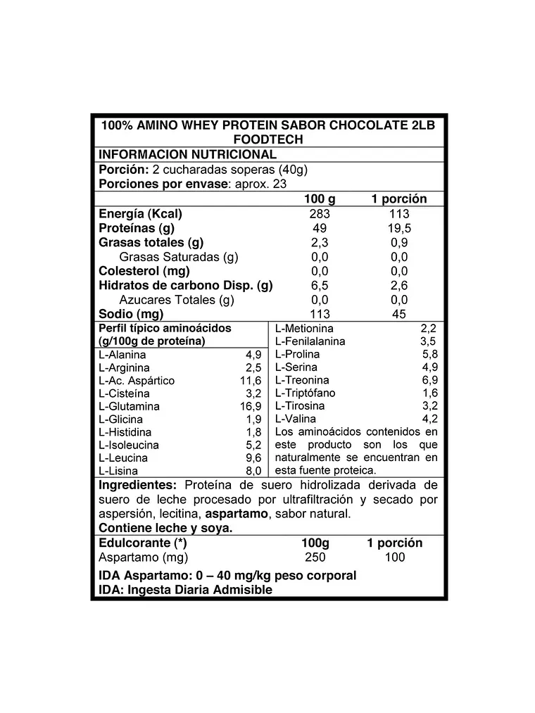 100% Amino Whey Protein 2lbs Chococlate - Foodtech 2