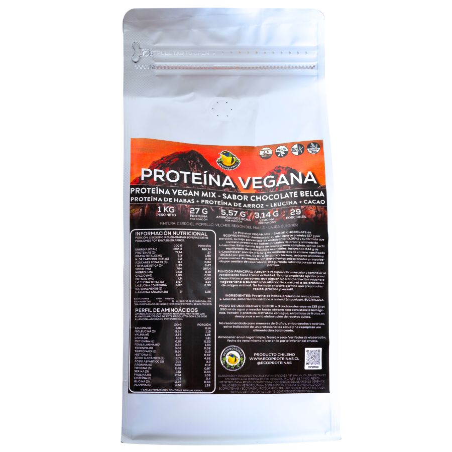 Proteína Vegan Mix Sabor Chocolate 1 kg (Proteína de Habas + Proteína de Arroz + Leucina + Cacao) – EcoProteínas® 1