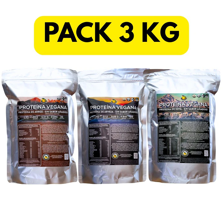 Pack 3 kg Proteína Vegana Arroz, Soya y Arveja – EcoProteínas® 1