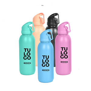 Botella Plastico deportiva con mosqueton plastico con logo 