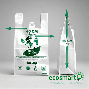 Bolsa Tipo Camiseta Compostable  40x50 - Extra Fuerte - 100 unidades