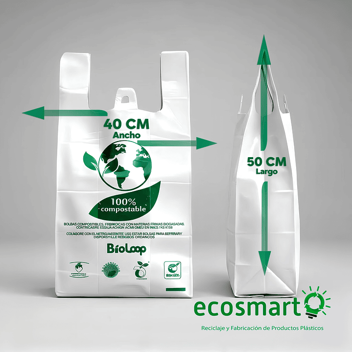 Bolsa Tipo Camiseta Compostable  40x50 - Extra Fuerte - 100 unidades 2