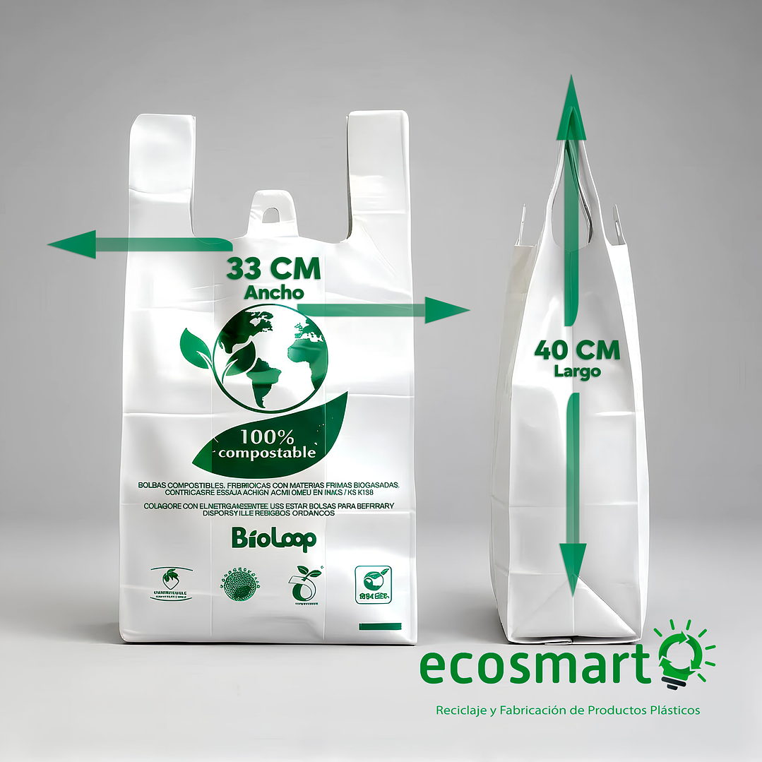 Bolsa Tipo Camiseta Compostable  33x40 - Extra Fuerte - 100 Unidades 3