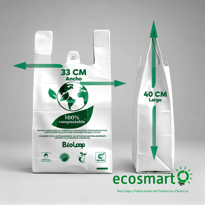 Bolsa Tipo Camiseta Compostable  33x40 - Extra Fuerte - 100 Unidades 3