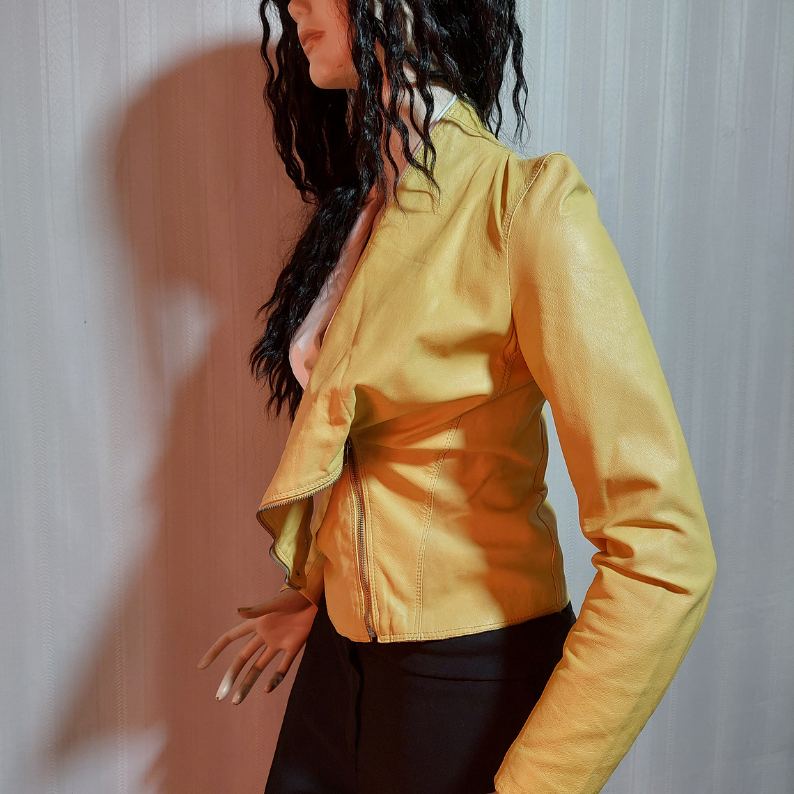 CHAQUETA CUERO AMARILLA BARONE TALLA S 2