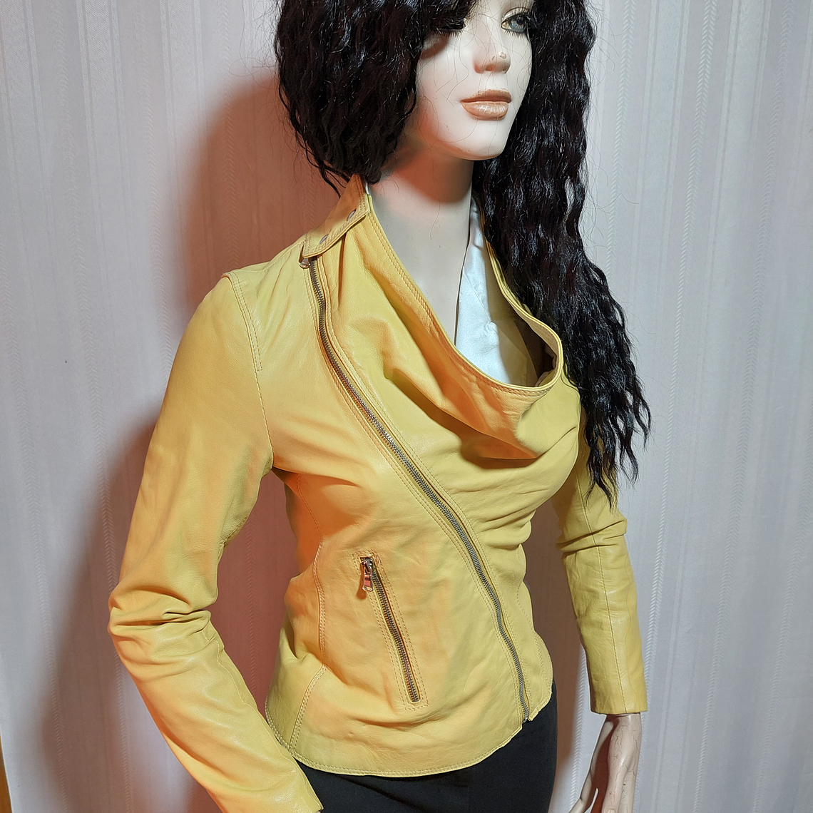 CHAQUETA CUERO AMARILLA BARONE TALLA S 4