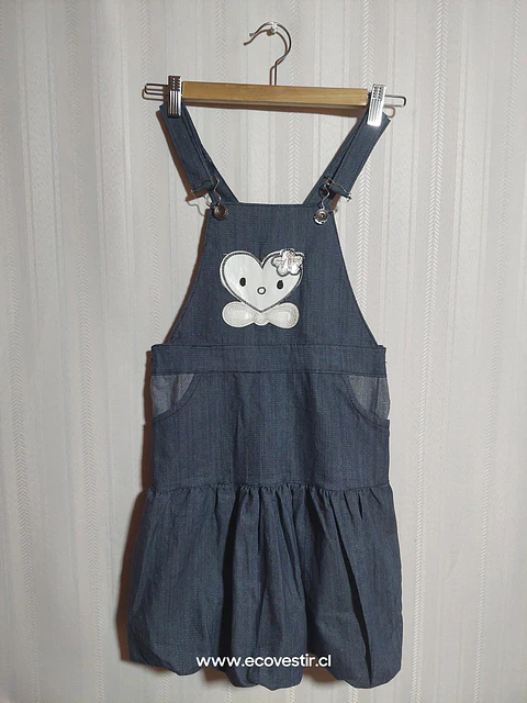 Vestido Jardinera Niña Azul Denim con Bordado de Corazón Talla 6 Años 
