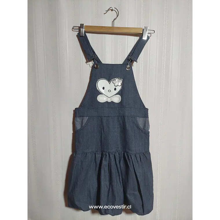 Vestido Jardinera Niña Azul Denim con Bordado de Corazón Talla 6 Años  1