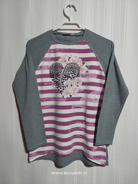 POLERA ML JUVENIL GRIS ESTAMPADA SARABANDA TALLA 16A 