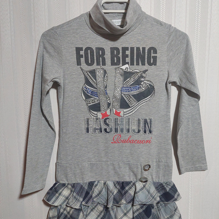 VESTIDO C/ML NIÑA GRIS ESTAMPADO RUBA CUORI TALLA  XS 1