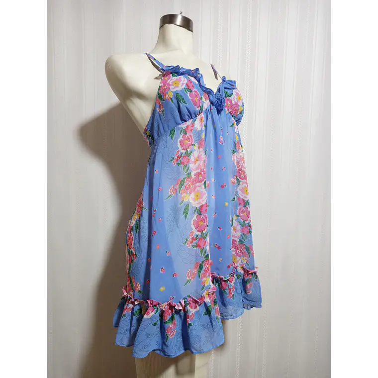 Vestido Baby Doll Floral Celeste Translúcido Marca BETSEY JOHNSON  Talla M 2