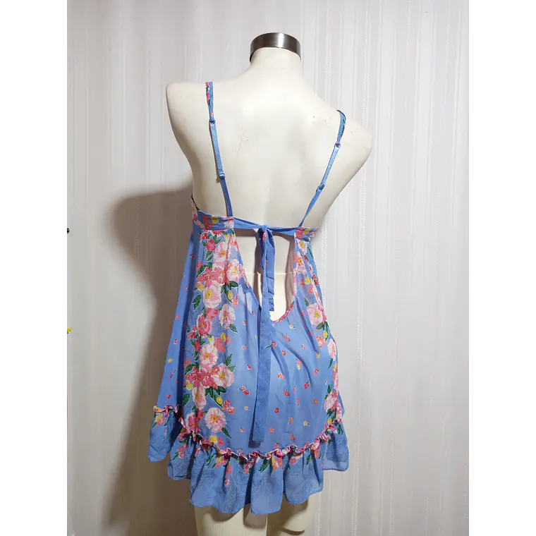 Vestido Baby Doll Floral Celeste Translúcido Marca BETSEY JOHNSON  Talla M 3