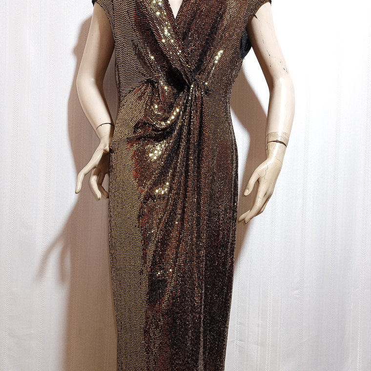 VESTIDO FIESTA DORADO JM STUDIO TALLA 16 1