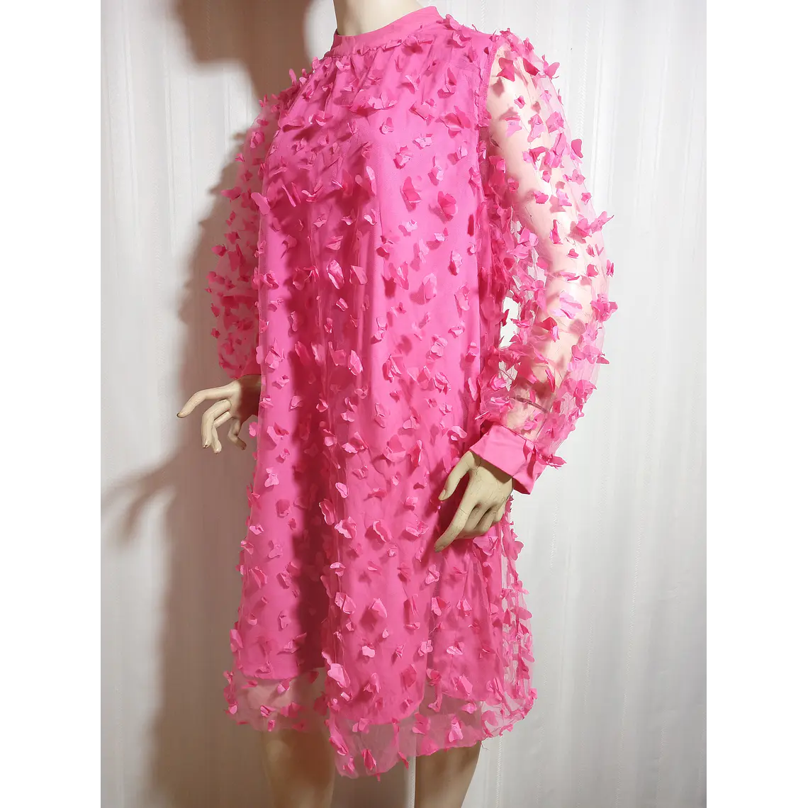 Vestido Mujer Fucsia con Aplicaciones Florales en Relieve Talla M Segunda Mano 1