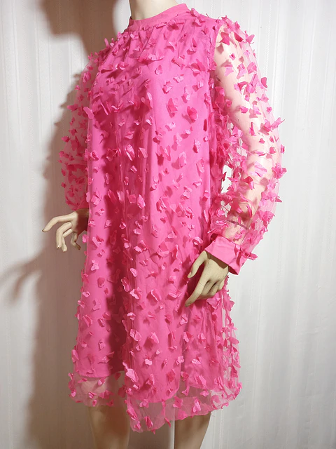 Vestido Mujer Fucsia con Aplicaciones Florales en Relieve Talla M Segunda Mano