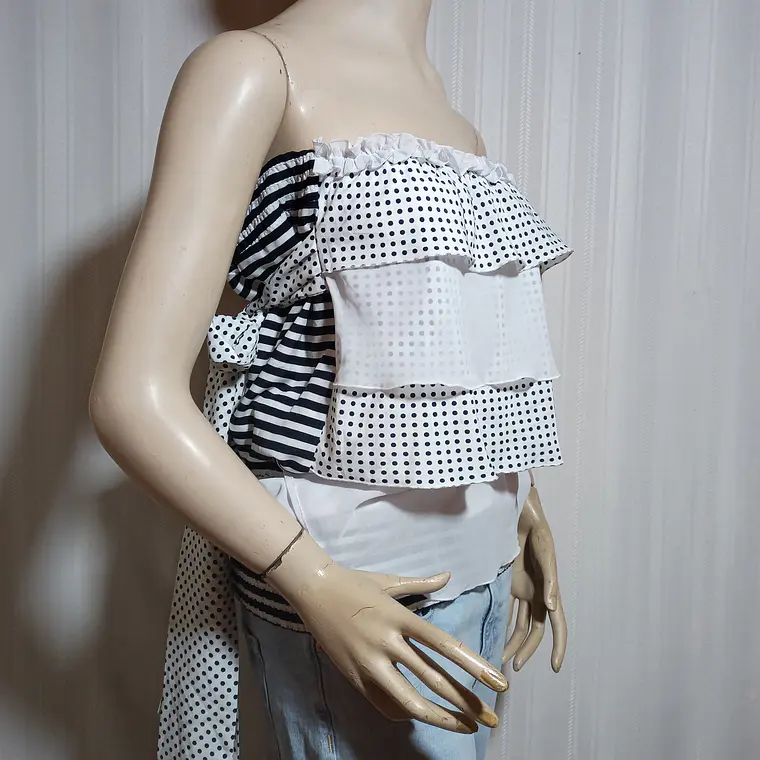 Blusa Mujer Strapless Lunares Azul Blanco Fun & Fun Talla 40 2
