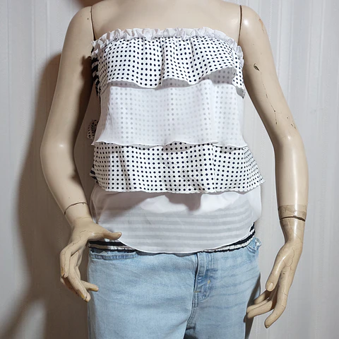 Blusa Mujer Strapless Lunares Azul Blanco Fun & Fun Talla 40