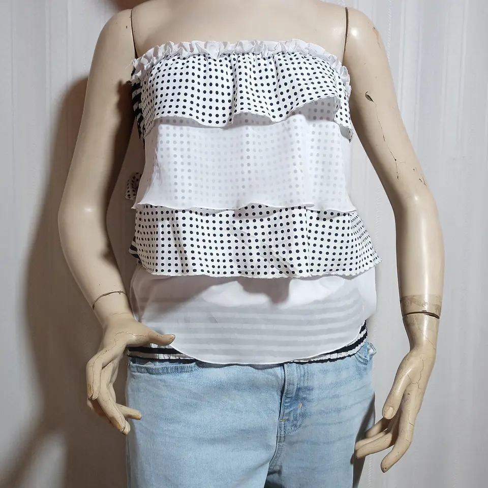 Blusa Mujer Strapless Lunares Azul Blanco Fun & Fun Talla 40 1