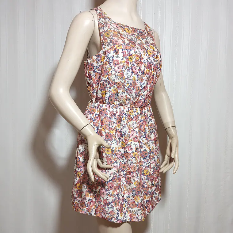 Vestido Mujer Estampado Floral Blanco Multicolor Sin Mangas Talla M Segunda Mano 1