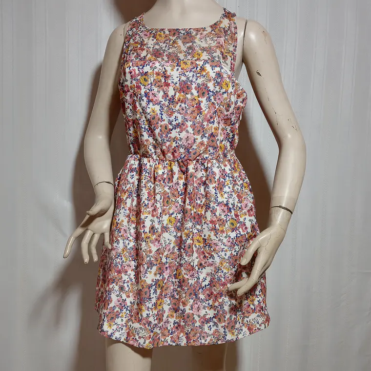 Vestido Mujer Estampado Floral Blanco Multicolor Sin Mangas Talla M Segunda Mano 2