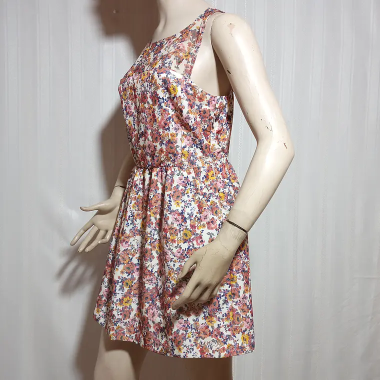 Vestido Mujer Estampado Floral Blanco Multicolor Sin Mangas Talla M Segunda Mano 3