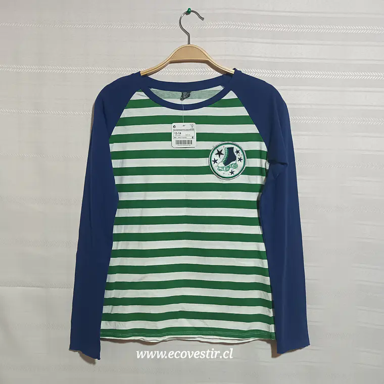 Polera Rayas Verde Blanco Zara Kids Talla 13-14 Años 1