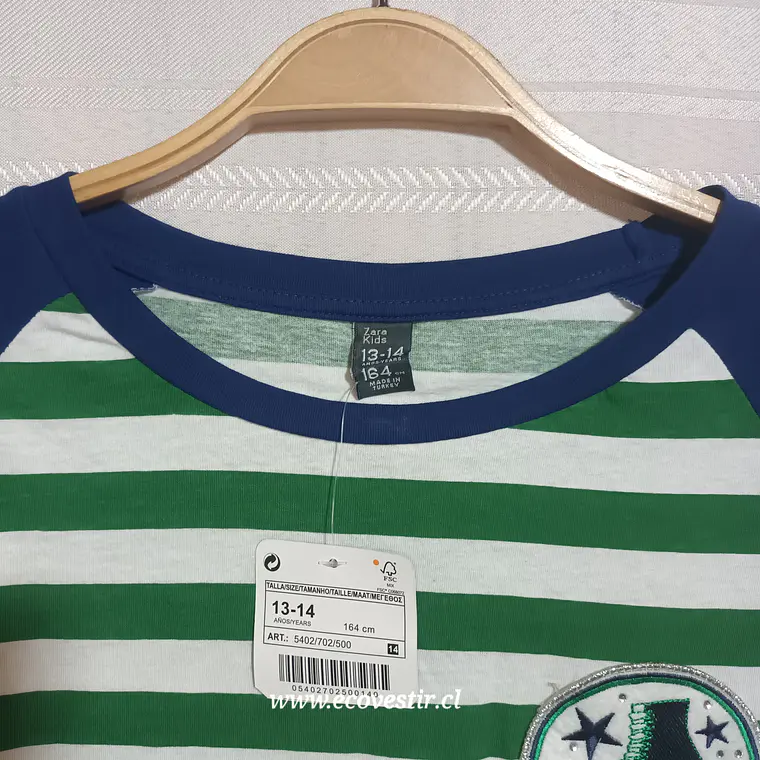 Polera Rayas Verde Blanco Zara Kids Talla 13-14 Años 3